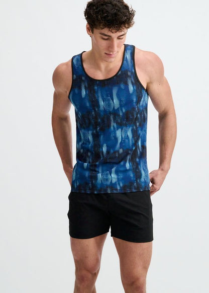 ST33LE Abstract Print Stretch Mesh Performance Tank - Blue/Navy Abstract