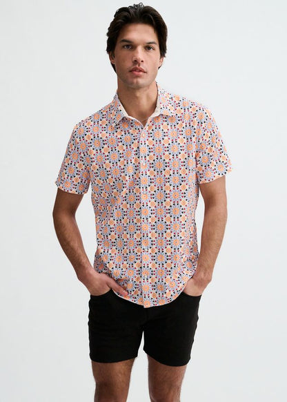 ST33LE Herren-Strickhemd mit Medaillon-Print – Cayenne/Distel