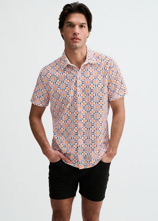 ST33LE Herren-Strickhemd mit Medaillon-Print – Cayenne/Distel
