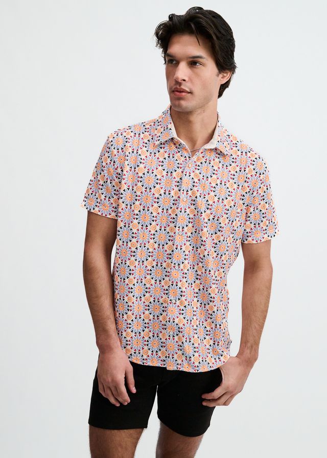 ST33LE Herren-Strickhemd mit Medaillon-Print – Cayenne/Distel