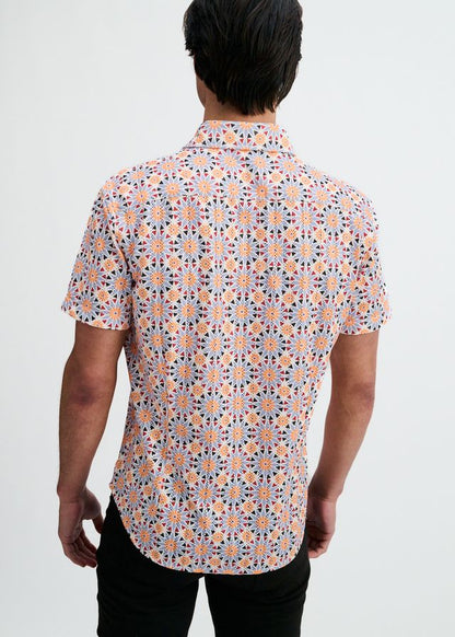 ST33LE Herren-Strickhemd mit Medaillon-Print – Cayenne/Distel