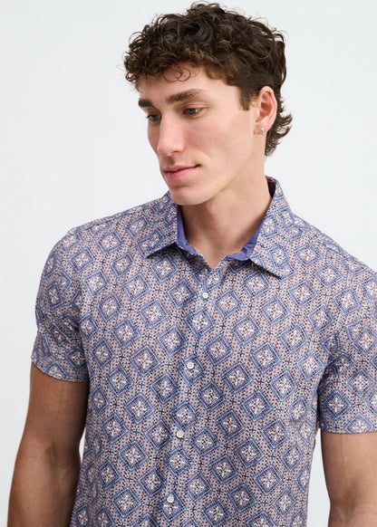 ST33LE Diamonds Print Open Knit Shirt - Blueberry/Petal