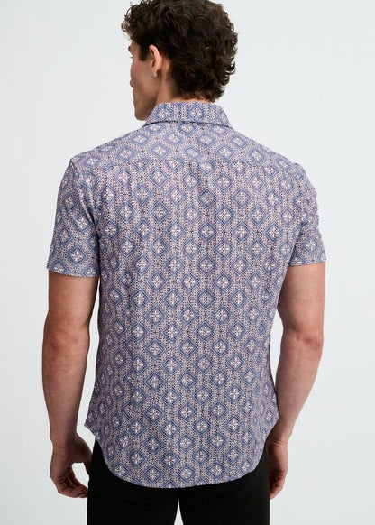 ST33LE Diamonds Print Open Knit Shirt - Blueberry/Petal