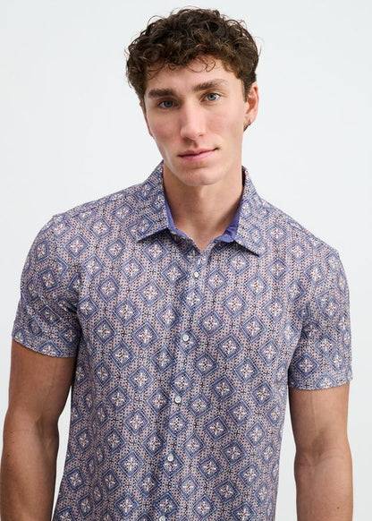 ST33LE Diamonds Print Open Knit Shirt - Blueberry/Petal