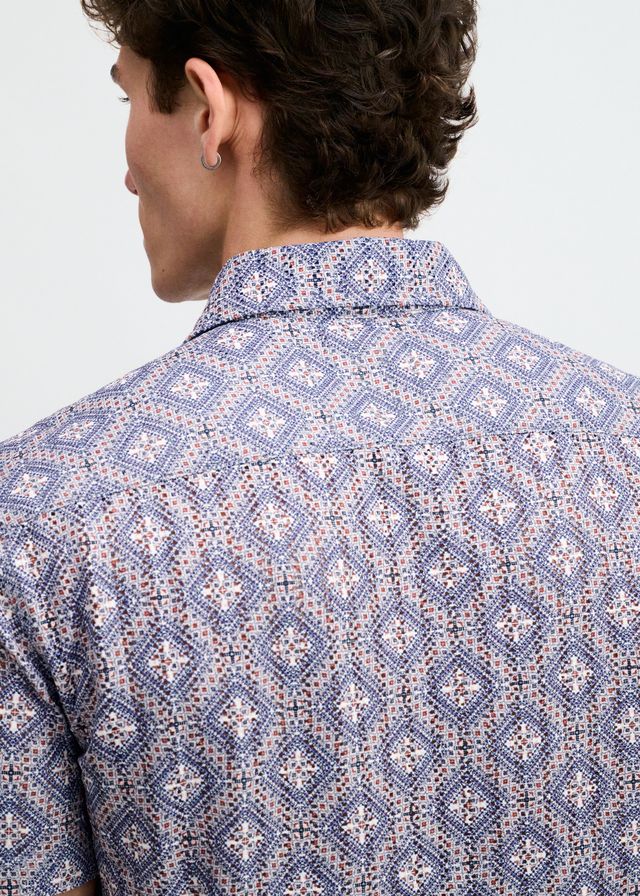 ST33LE Diamonds Print Open Knit Shirt - Blueberry/Petal