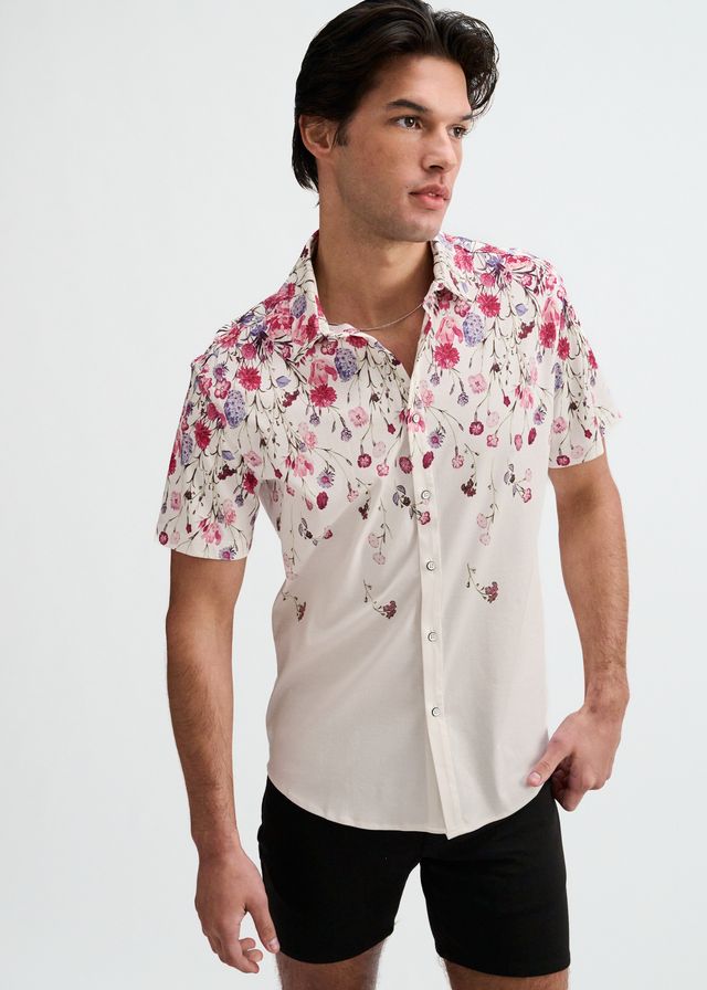 ST33LE Floral Engineered Border Print Shirt - Blush/Fuchsia