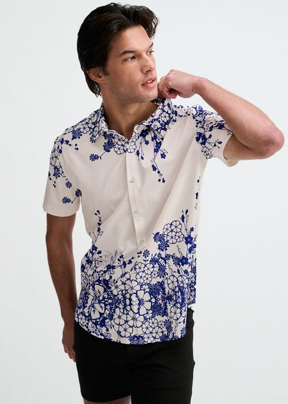 ST33LE Floral Engineered Border Print Shirt - Navy/White