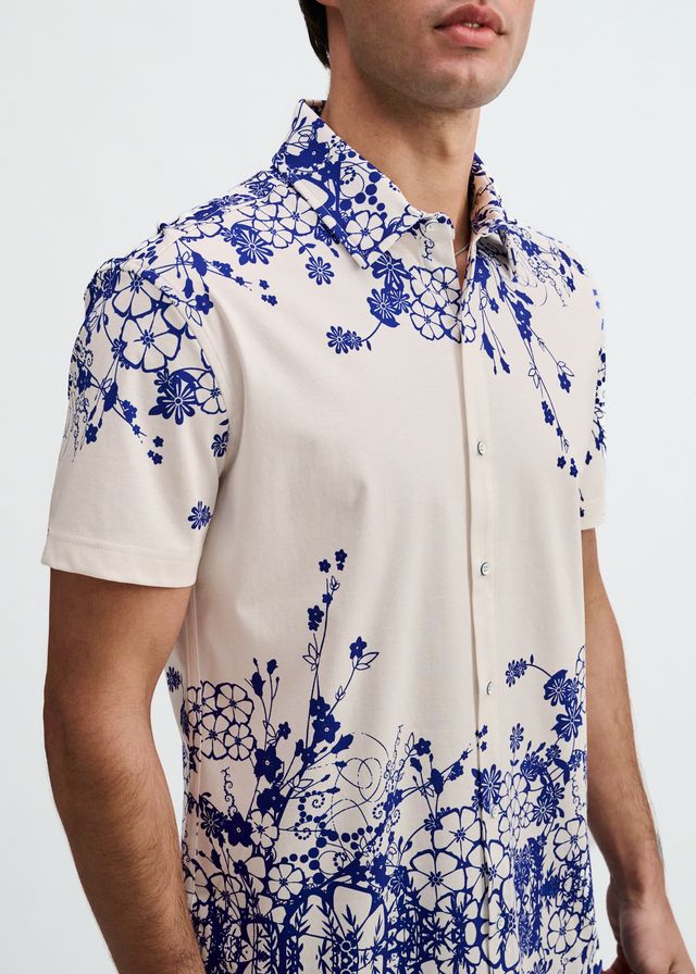 ST33LE Floral Engineered Border Print Shirt - Navy/White