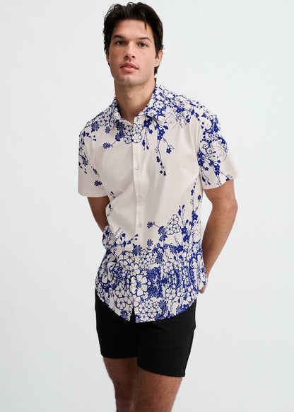 ST33LE Floral Engineered Border Print Shirt - Navy/White