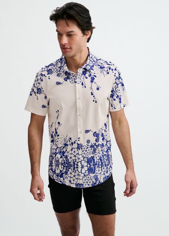 ST33LE Floral Engineered Border Print Shirt - Navy/White