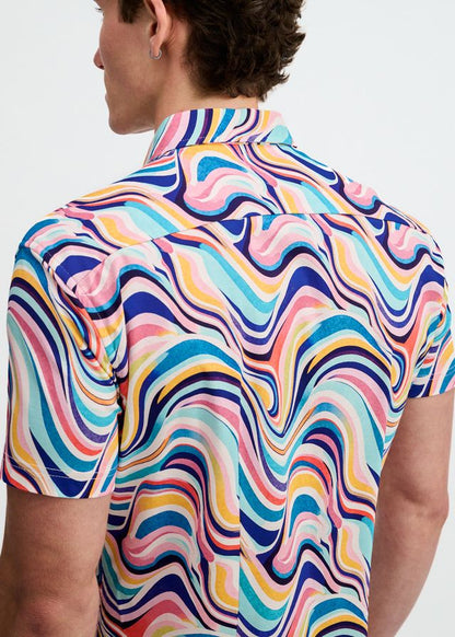 ST33LE Swirls Print Stretch Knit Shirt - Teal/Multi