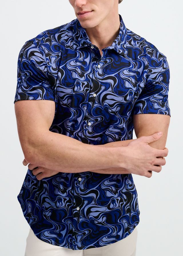 ST33LE Swirls Print Stretch Knit Shirt - Navy/Thistle