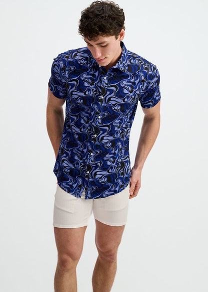 ST33LE Swirls Print Stretch Knit Shirt - Navy/Thistle
