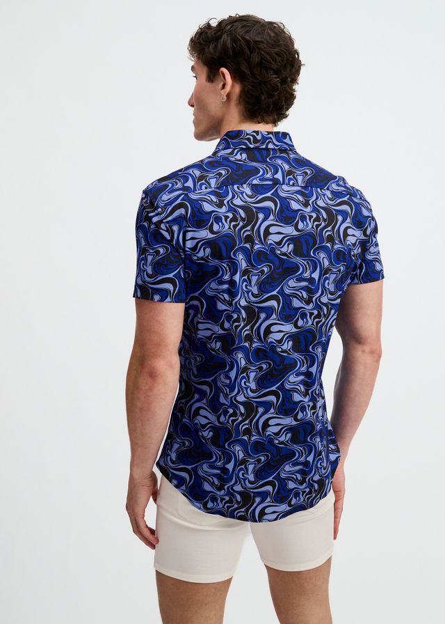 ST33LE Swirls Print Stretch Knit Shirt - Navy/Thistle