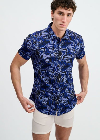 ST33LE Swirls Print Stretch Knit Shirt - Navy/Thistle