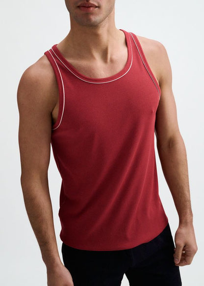 ST33LE Rib Stretch Ringer Tank W/ Piping Detail - Carmine/White
