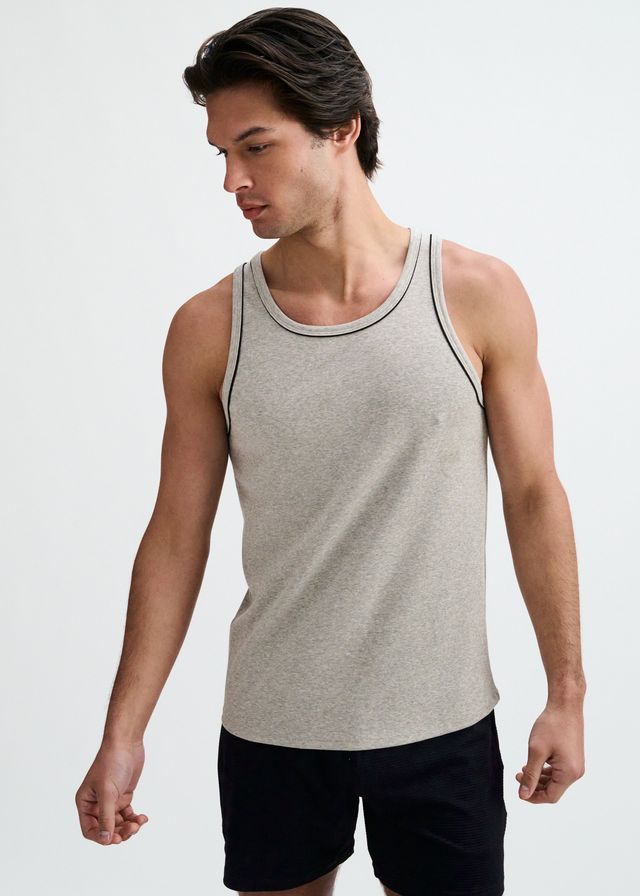 ST33LE Rib Stretch Ringer Tank W/ Piping Detail - Gunpowder/Black
