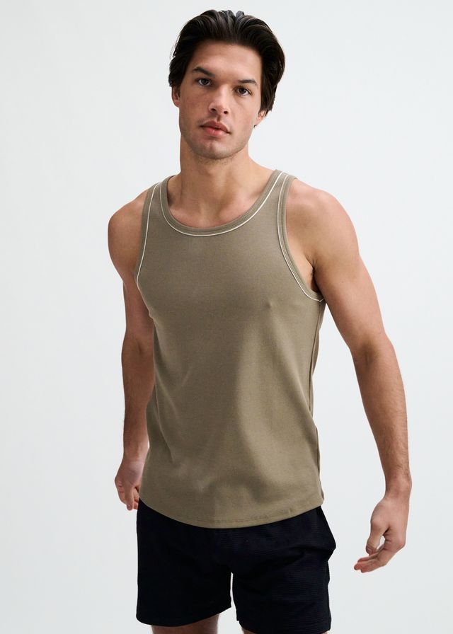 ST33LE Rib Stretch Ringer Tank W/ Piping Detail - Ranger/White