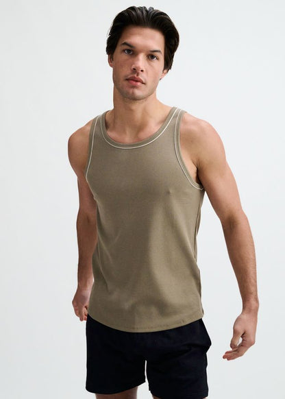 ST33LE Rib Stretch Ringer Tank W/ Piping Detail - Ranger/White