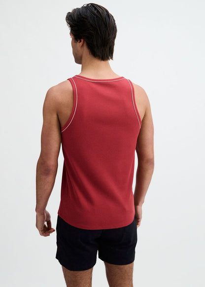 ST33LE Rib Stretch Ringer Tank W/ Piping Detail - Carmine/White