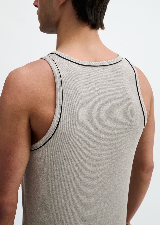 ST33LE Rib Stretch Ringer Tank W/ Piping Detail - Gunpowder/Black