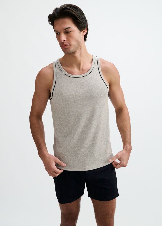ST33LE Rib Stretch Ringer Tank W/ Piping Detail - Gunpowder/Black