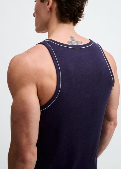 ST33LE Rib Stretch Ringer Tank W/ Piping Detail - Navy/White