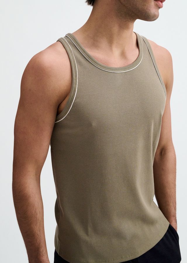 ST33LE Rib Stretch Ringer Tank W/ Piping Detail - Ranger/White