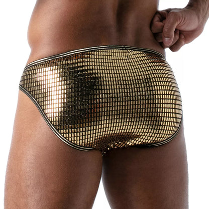Star bikini brief gold metallic mesh briefs with black trim for stylish swimwear or lingerie look