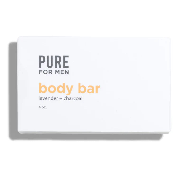 White rectangular box for the stay ready bar pure for men lavender and charcoal body bar 4 oz packaging