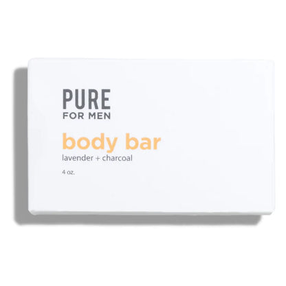 White rectangular box for the stay ready bar pure for men lavender and charcoal body bar 4 oz packaging