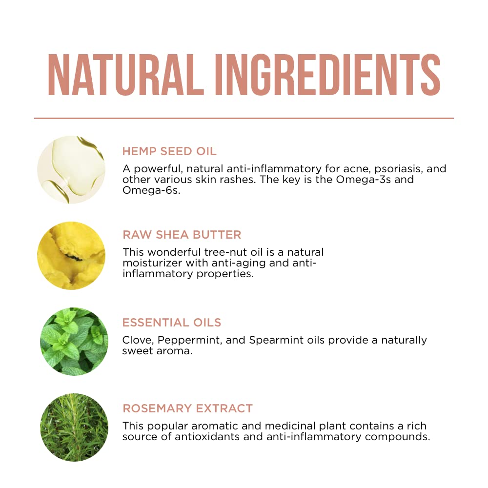 The back of the stay ready scrub shows natural skincare ingredients including hemp seed oil shea butter clove peppermint and rosemary extract