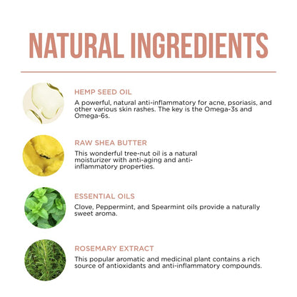 The back of the stay ready scrub shows natural skincare ingredients including hemp seed oil shea butter clove peppermint and rosemary extract