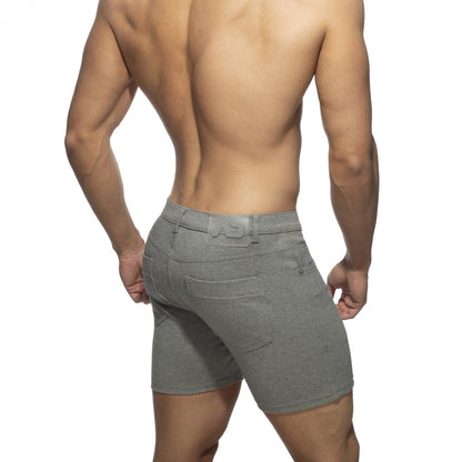 Svelte shorts gray heathered denim shorts with a subtle embossed logo on the waistband