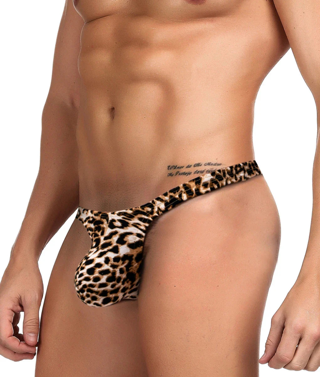 Sexy men thong leopard print with snug form fitting design and soft fabric for comfortable wear
