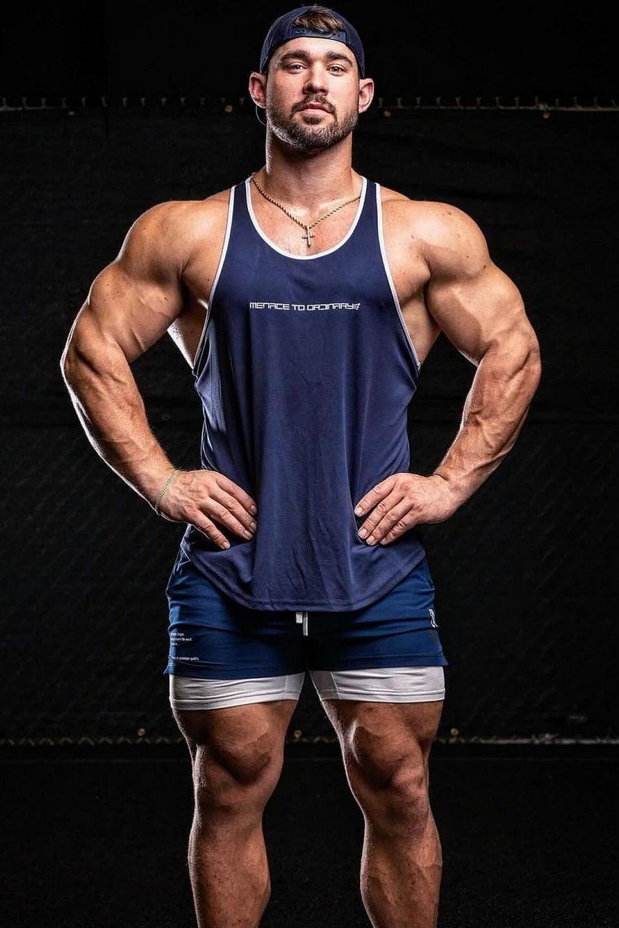 Jed North Men's Fast-Dry Bodybuilding Workout Stringer - Navy w/ White Menace