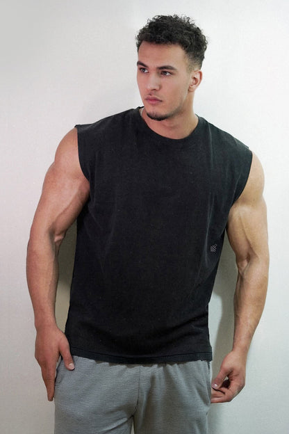 Jed North Men's Retro Oversized Muscle Tee - Washed Black