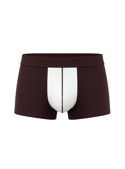 Soft stretch contrast trunk dark brown boxer briefs with central white panel and thin black vertical stripe