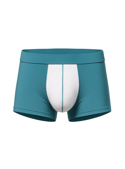 Teal and white soft stretch contrast trunk boxer briefs with central seam detail for comfortable everyday wear