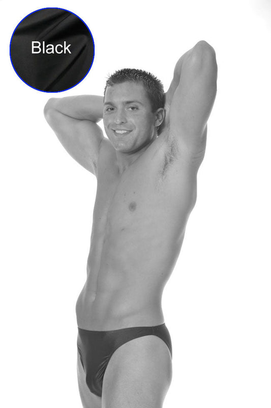 Black starwear lynx bikini swimwear briefs in size s showing the front with a sleek swim fabric finish