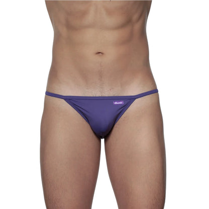 Purple groovin underwear string bikini indigo purple thong with small brand tag on the waistband back view