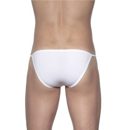 White minimalist groovin string bikini thong made of smooth fabric with sleek design front view