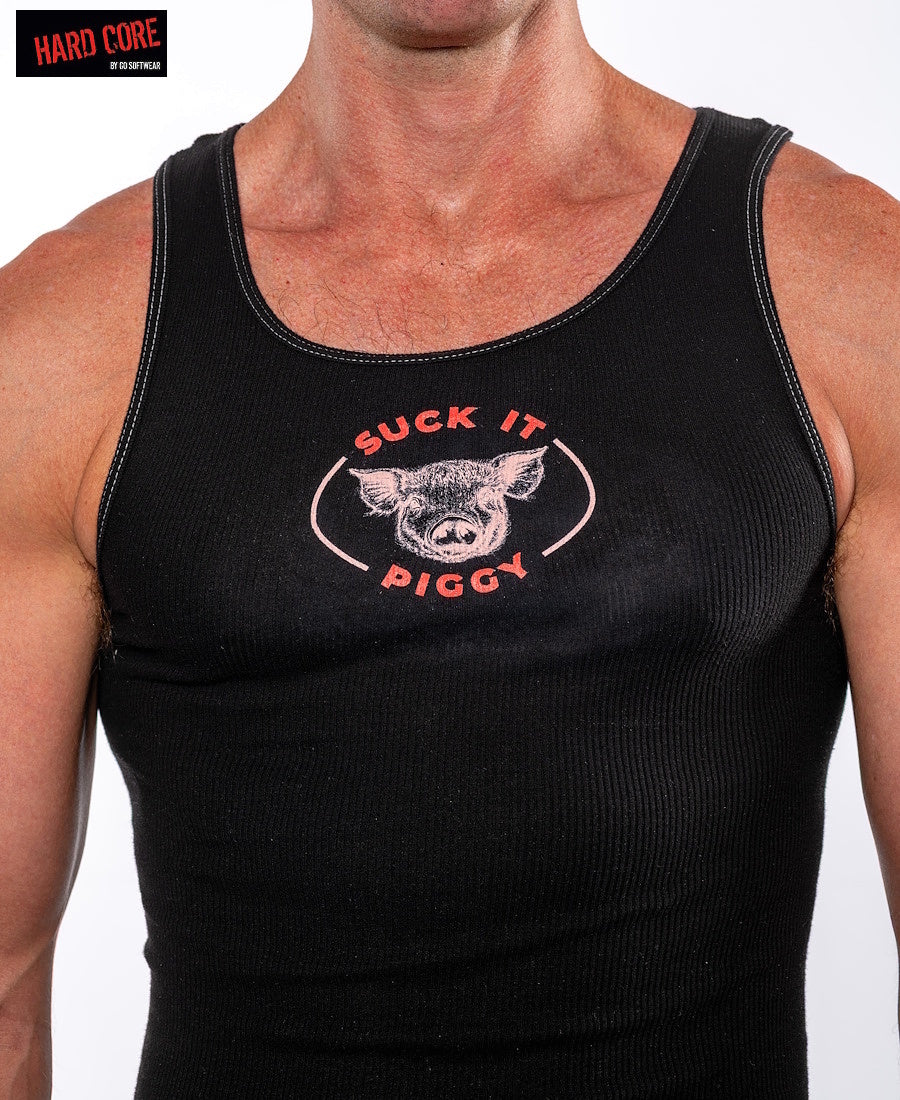 Hard Core 3905 Herren „Suck it Piggy“ Ripp-Tanktop – Schwarz