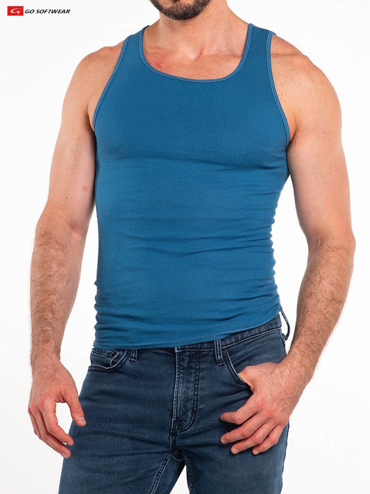 Débardeur côtelé pour homme Go Softwear 4615 So Cal - Bleu Lyon