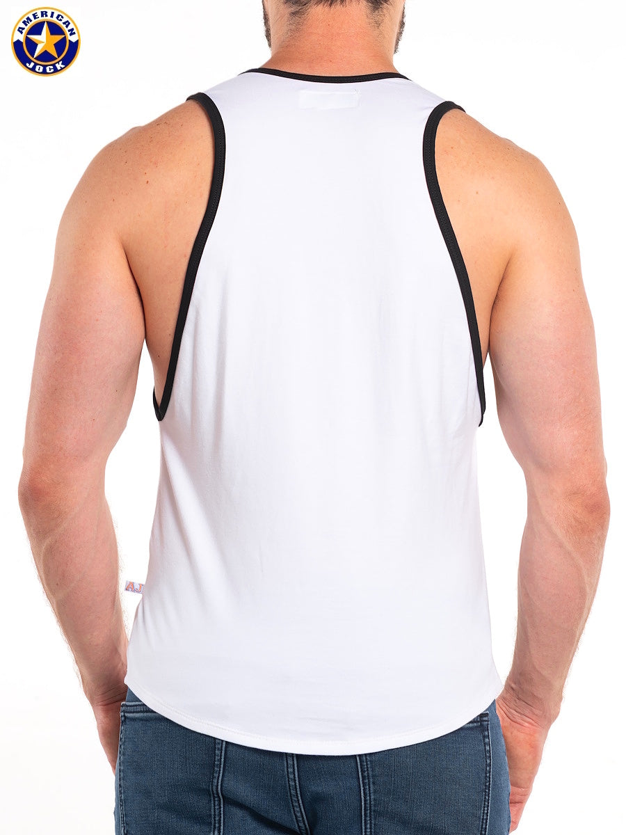 AMERICAN JOCK 8115 Men's Basics Deep Armhole Tank - White/Black