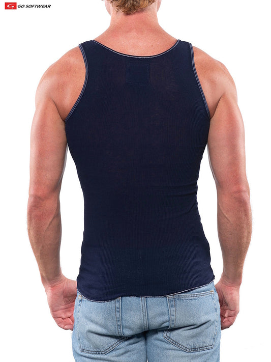 Débardeur côtelé pour homme Go Softwear 4615 - Bleu marine