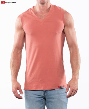 T-shirt sans manches à col en V pour homme Go Softwear 4607 Laguna - Sable corail