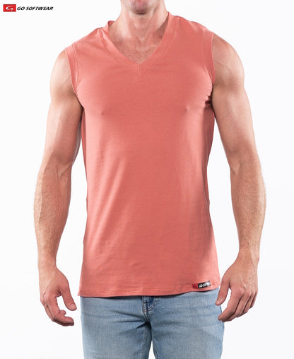 Go Softwear 4607 Men's Laguna V-Neck Sleeveless Tee - Coral Sand