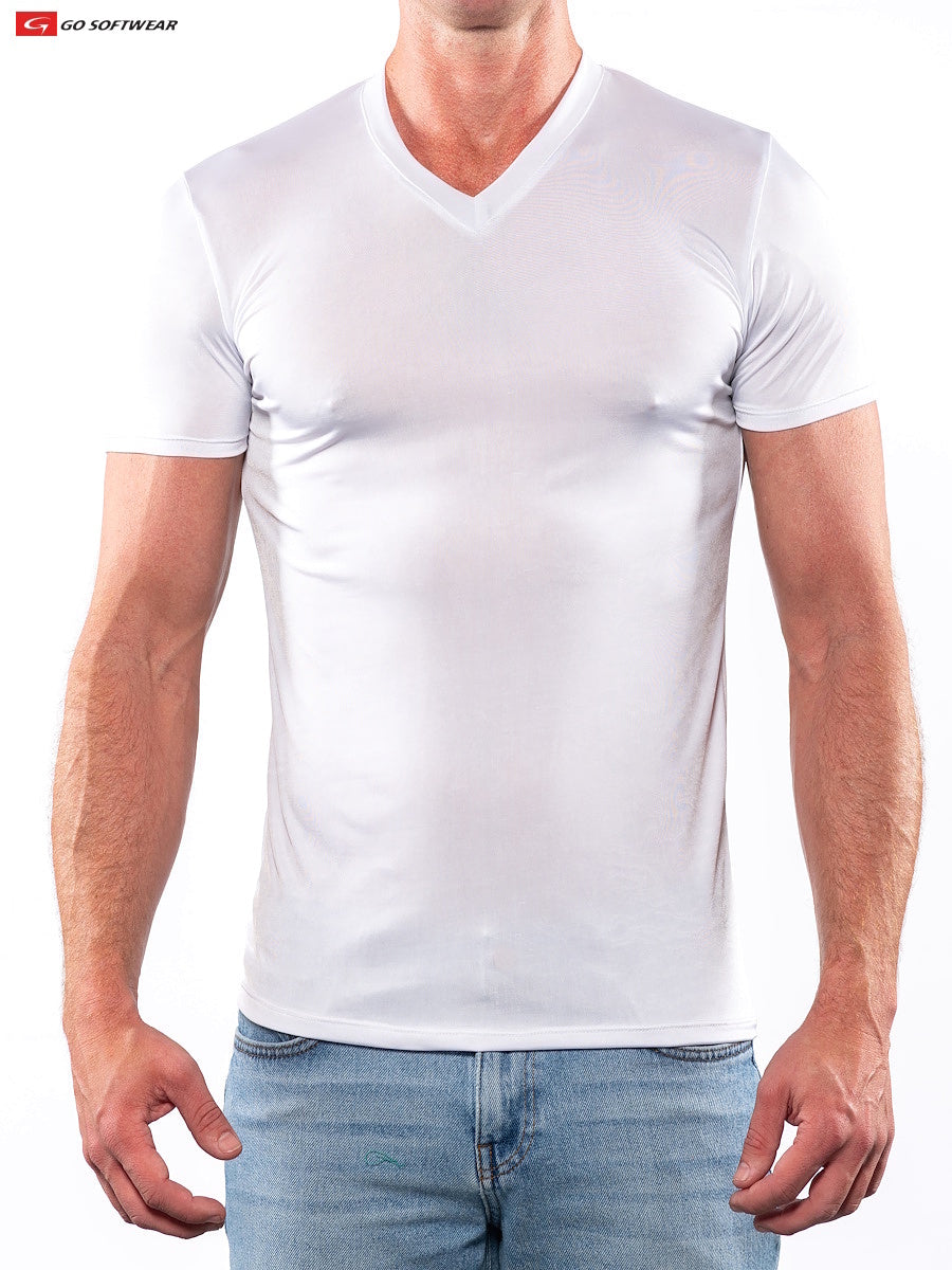 T-shirt col en V pour homme Go Softwear 9507 Skins - Blanc