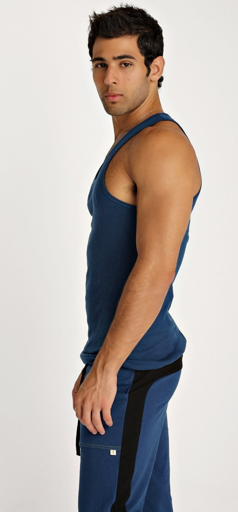 Blue Sustain Tank athletic tank top with black side stripes designed for performance and comfort